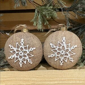2 Elegant Burlap Snowflake Ornament